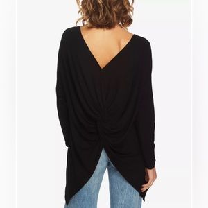 1.State Twist-Back Sweater, asymmetrical hem, black, size women's small S